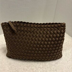 NAGHEDI Pouch Chocolate Brown Hand Woven Neoprene Clutch Bag 10” x 7”